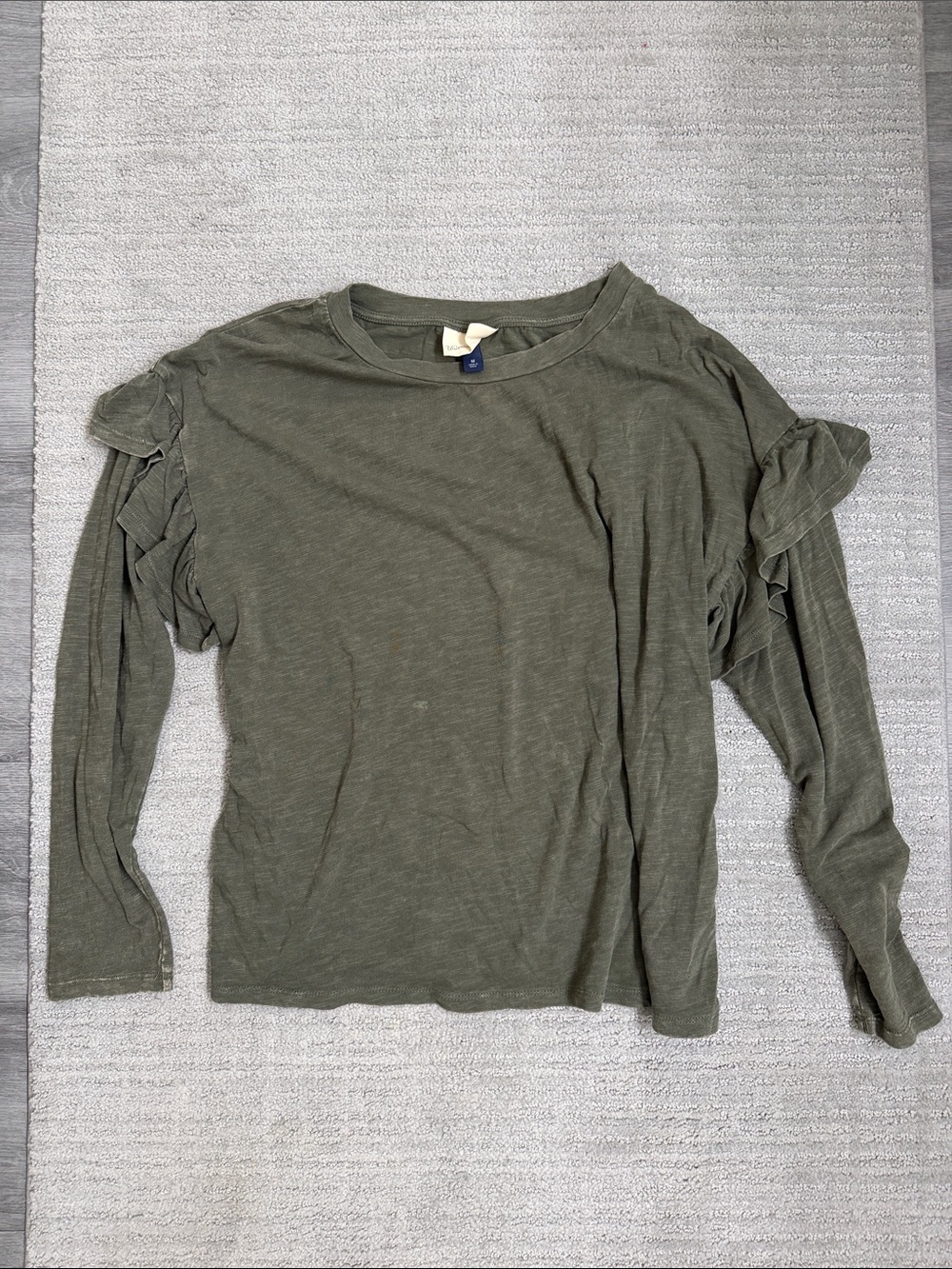 Olive Green Ruffle-Sleeve Long Sleeve Top - Womens